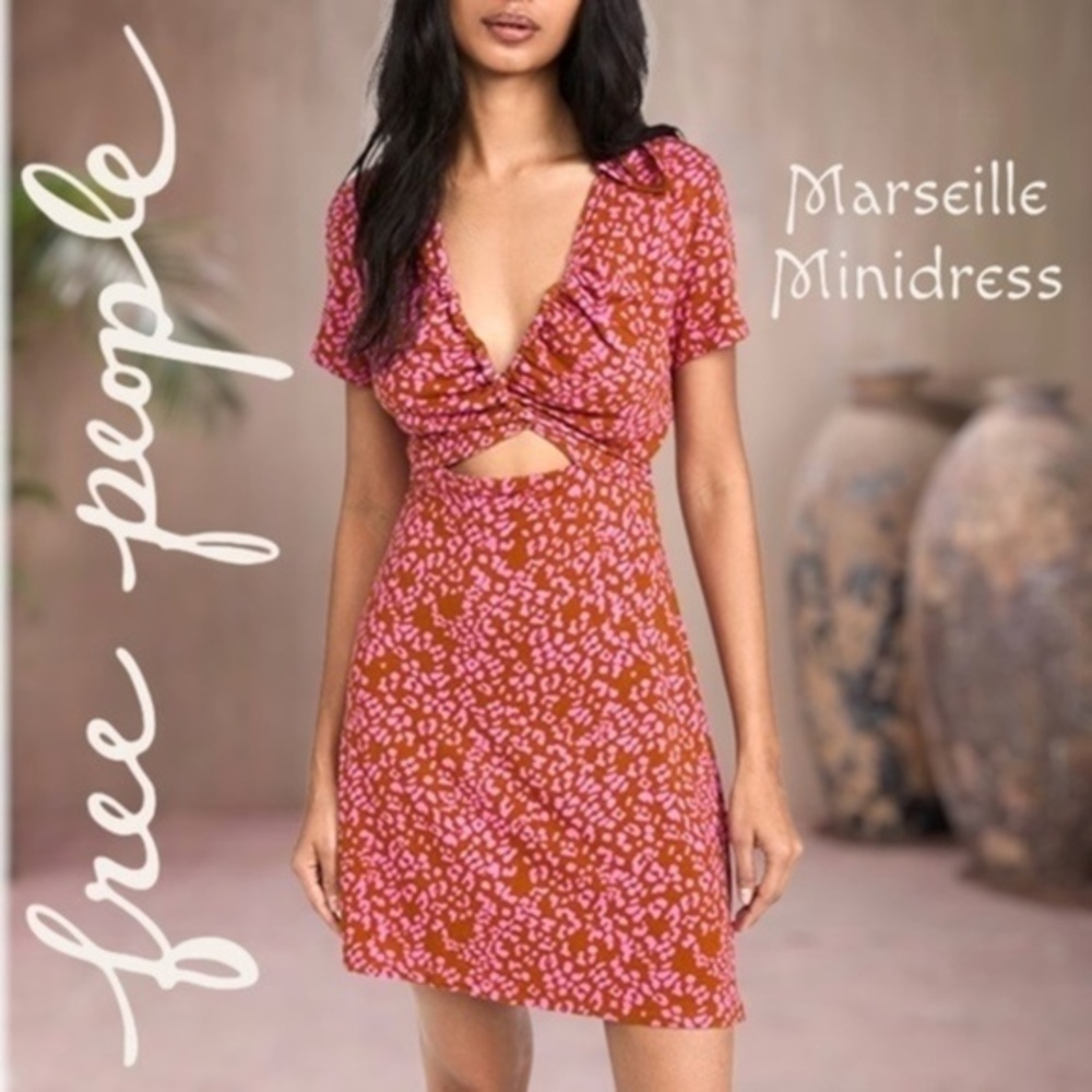 FREE PEOPLE Marseille Short Sleeve Adjustable Front Cut Out MiniDress NWT/LG